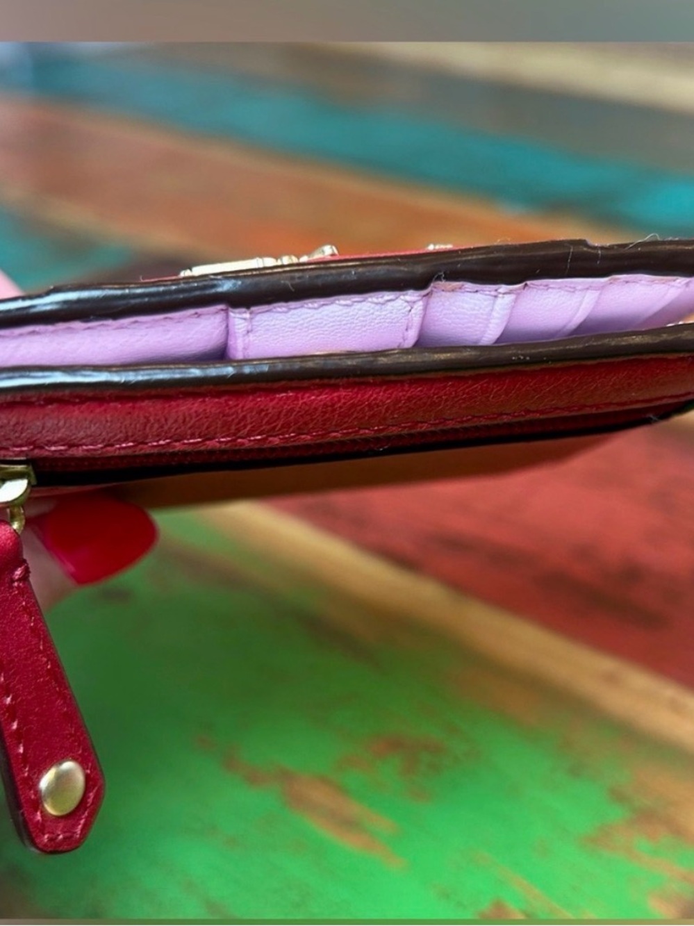 Coach Madison Cherry Red Pleated Bifold Wallet Leather Horse Carriage Retired - Picture 3 of 15